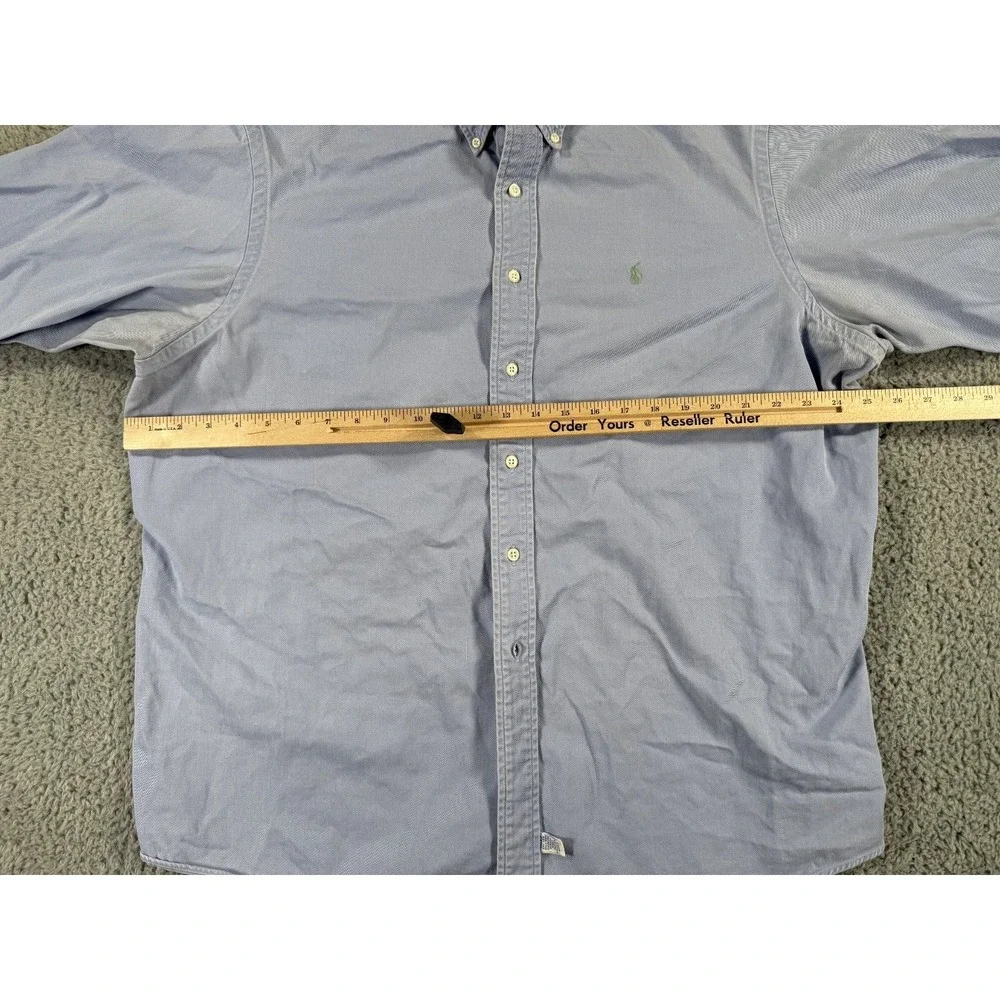 Vintage Ralph Lauren Shirt Mens 2XL Blue Denim Green Pony‎ Heavyweight Button Up